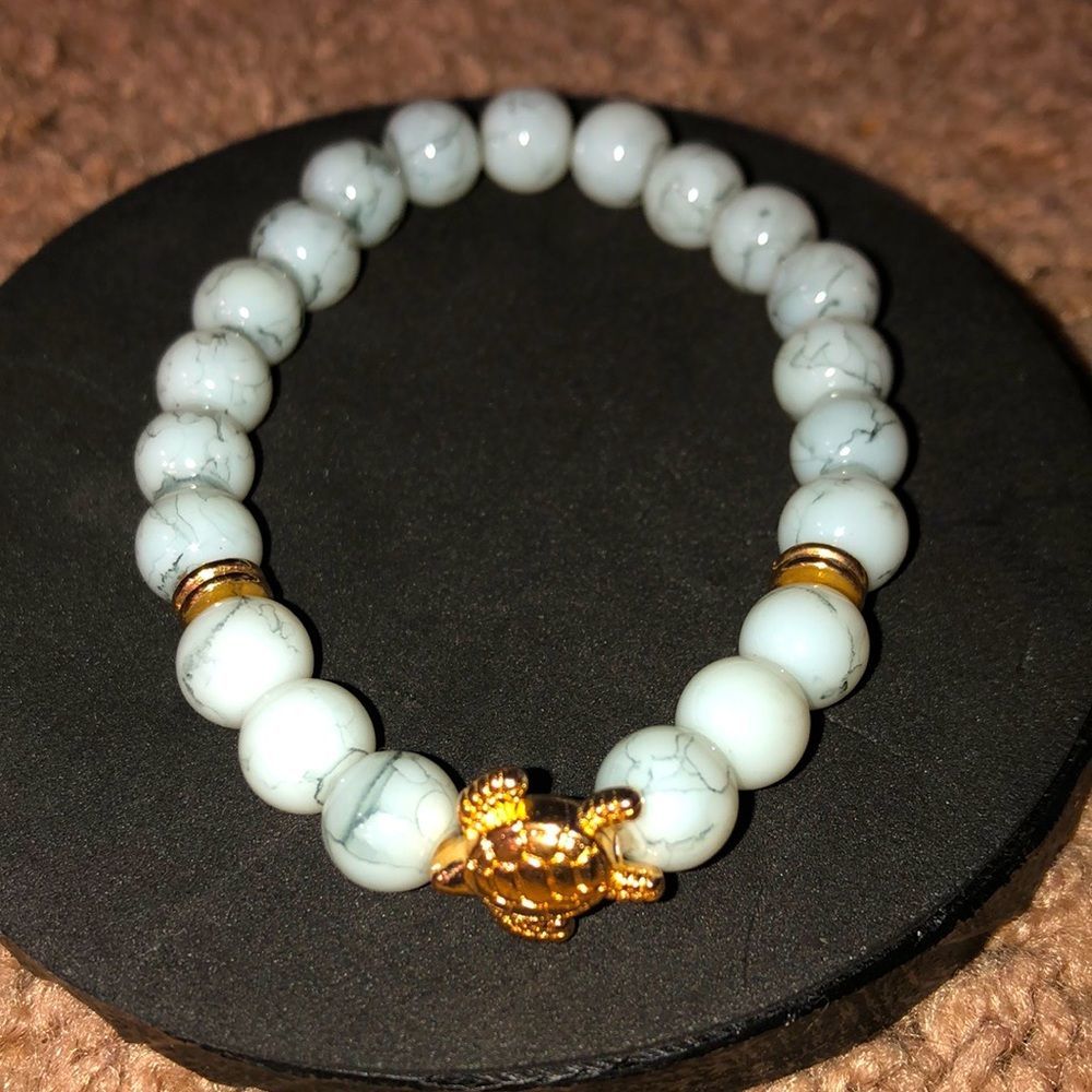 Turtle beaded blue gray marble stone  bracelet